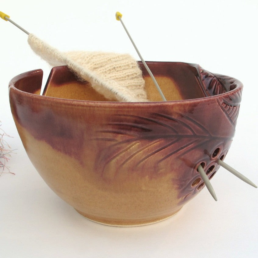 Wooden Yarn Bowl - Handmade Mango Wood Knitting Bowl For Yarn Storage (7x7x4 Inches)