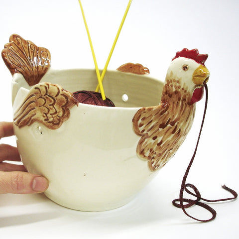 Chicken Large Yarn Bowl, Crochet bowl by Blueroompottery