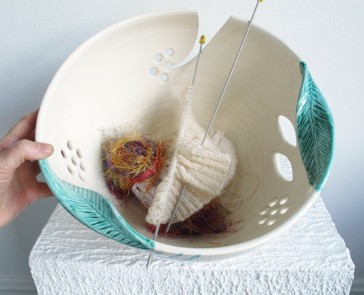 JUMBO Extra Large Knitting Ceramic Yarn Bowl Winter White -  BlueRoomPottery plus (+)